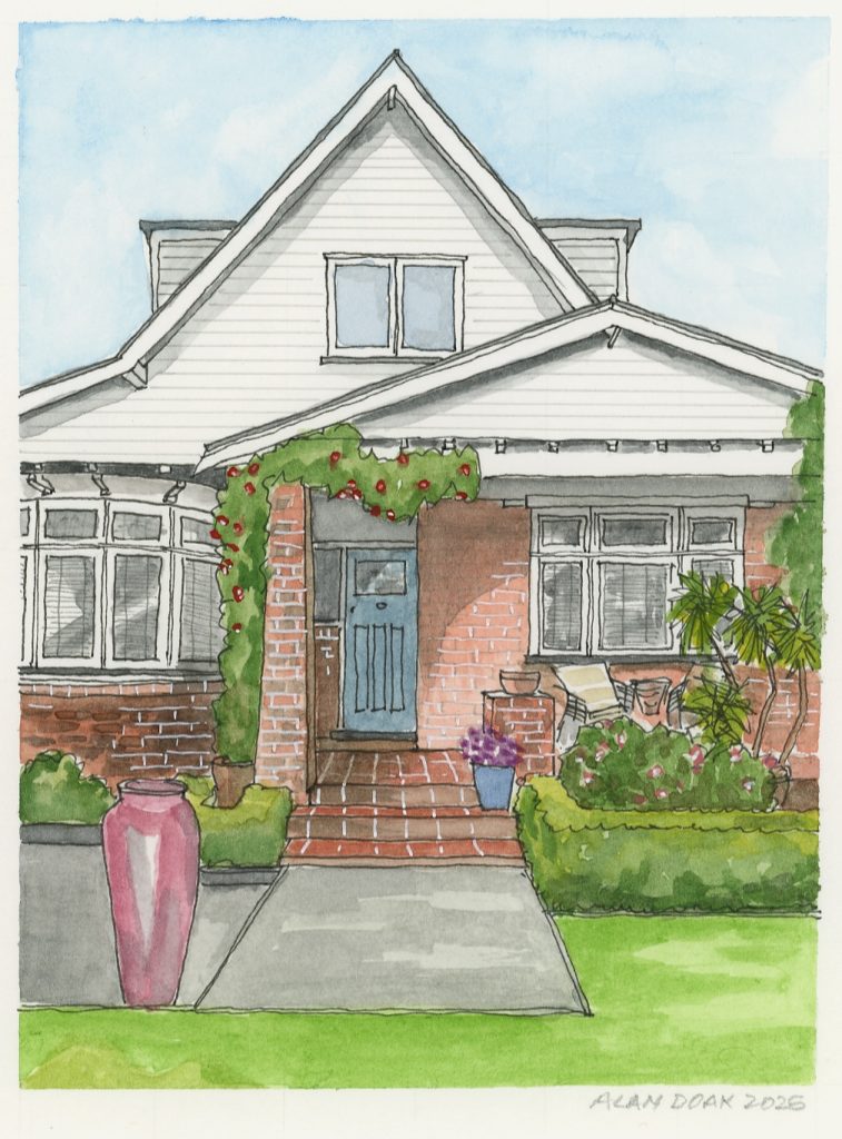 An illustration of a beautiful two-storey villa in Lower Hutt, Wellington, New Zealand.